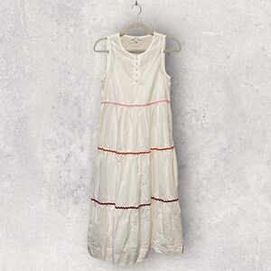 Madewell White Rickrack Cattailed Tiered Dress Sleeveless, Size XXS